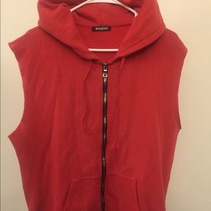 Balmain red Decarnin Era sleeveless Hoodie